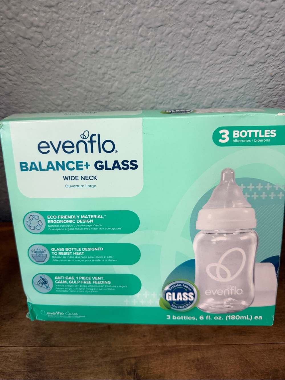 Evenflo Balance+ Glass Wide Neck Baby Bottles -(3-Pack)